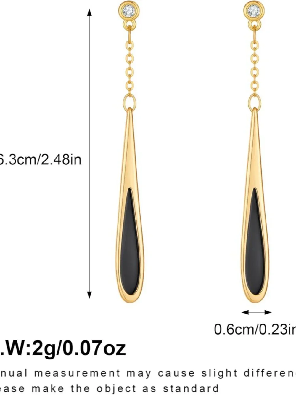 Gold Dangle Earrings for Women Black Waterdrop Drop Earrings Valentines for Gift - Picture 6 of 7
